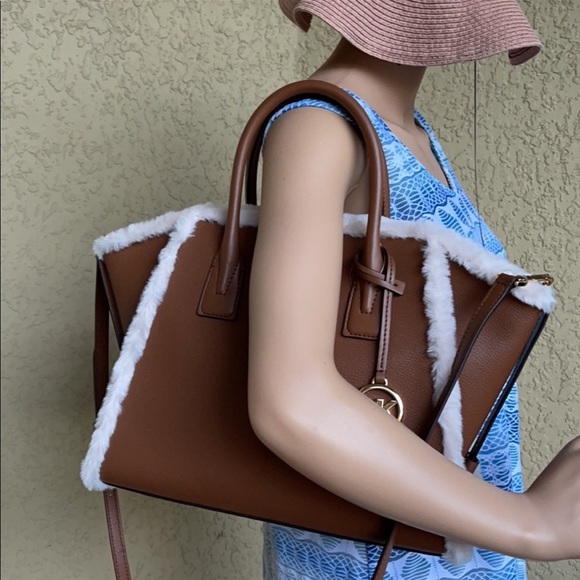 MICHAEL KORS AVRIL LARGE TOP ZIP SATCHEL LUGGAGE MULTI WITH FLUFFY FUR - Picture 11 of 16